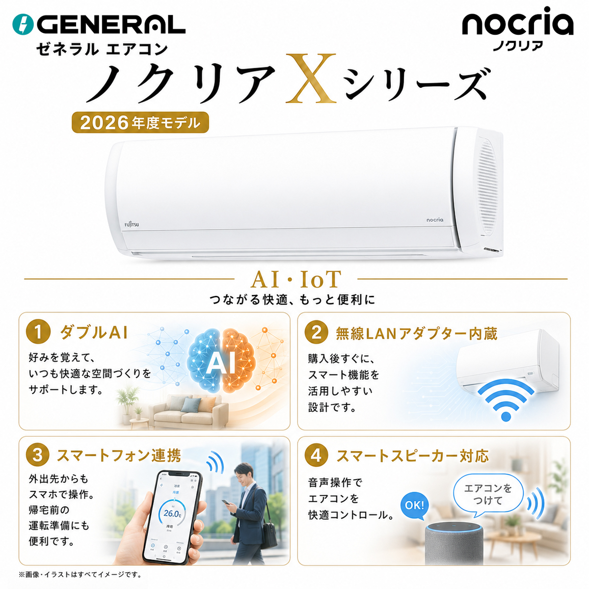 【標準工事費込み】富士通ゼネラル ノクリア Xシリーズ AS-X406T2W 14畳用 エアコン 2026年モデル 単相200V ホワイト
